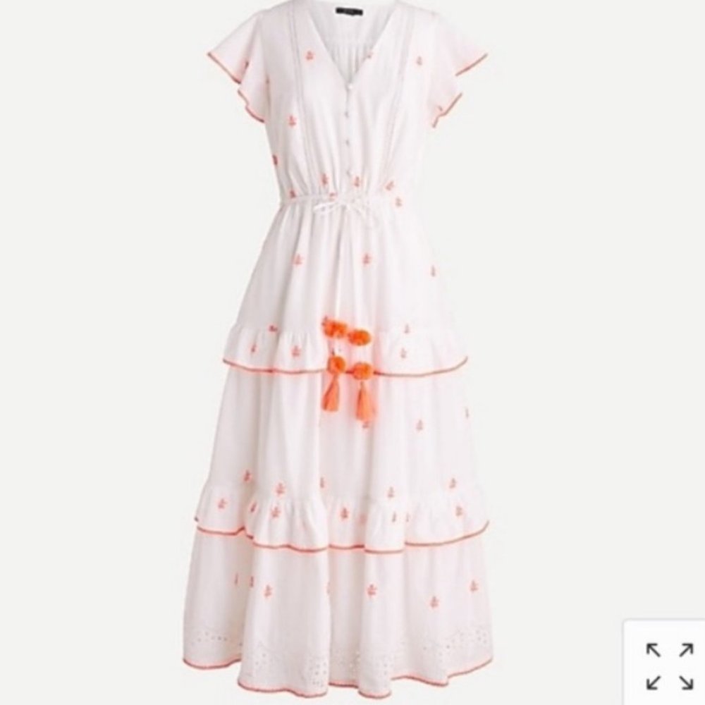 J. Crew White Maxi Dress with Coral Embroidery